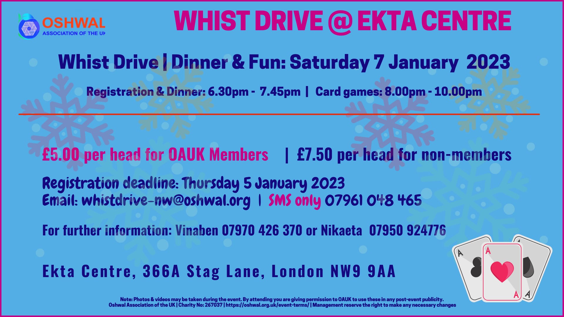 Whist Drive at Ekta Centre Oshwal Association of the U.K.
