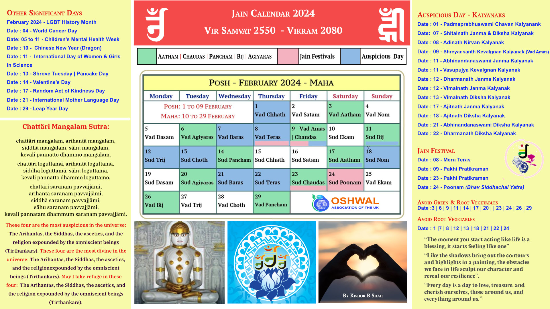 Monthly Jain Calendar Oshwal Association of the U.K.