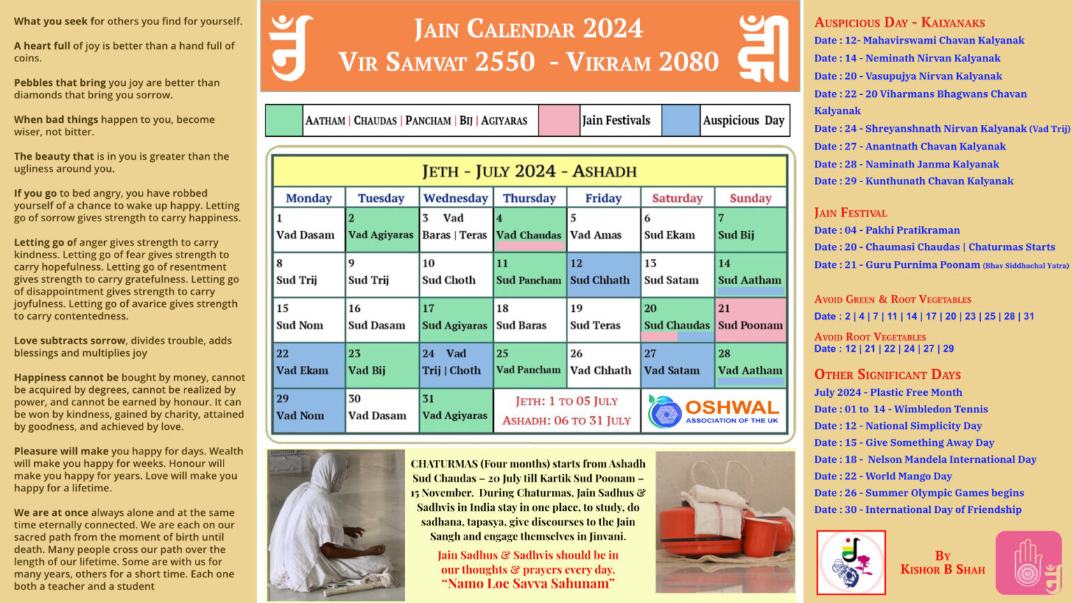Monthly Jain Calendar Oshwal Association of the U.K.